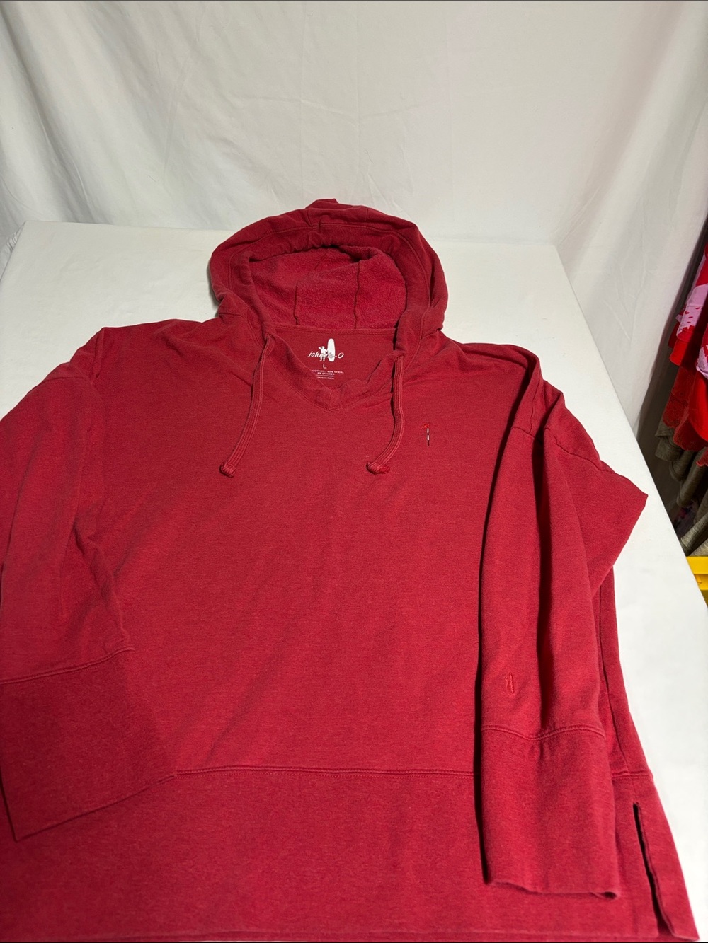 Johnnie-O Men’s Large Red Cotton Modal Pullover Hoodie Thumbholes